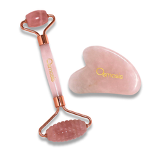 Load image into Gallery viewer, Rose Quartz Facial Roller & Gua Sha Set